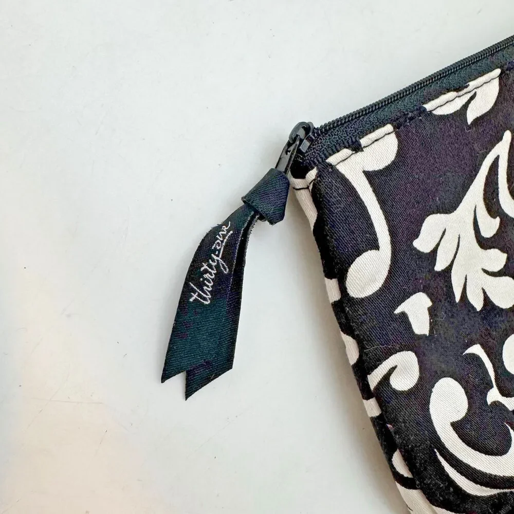 Thirty-One Mini Zipper Pouch Parisian Pop Black White Damask Top Zip Makeup Bag